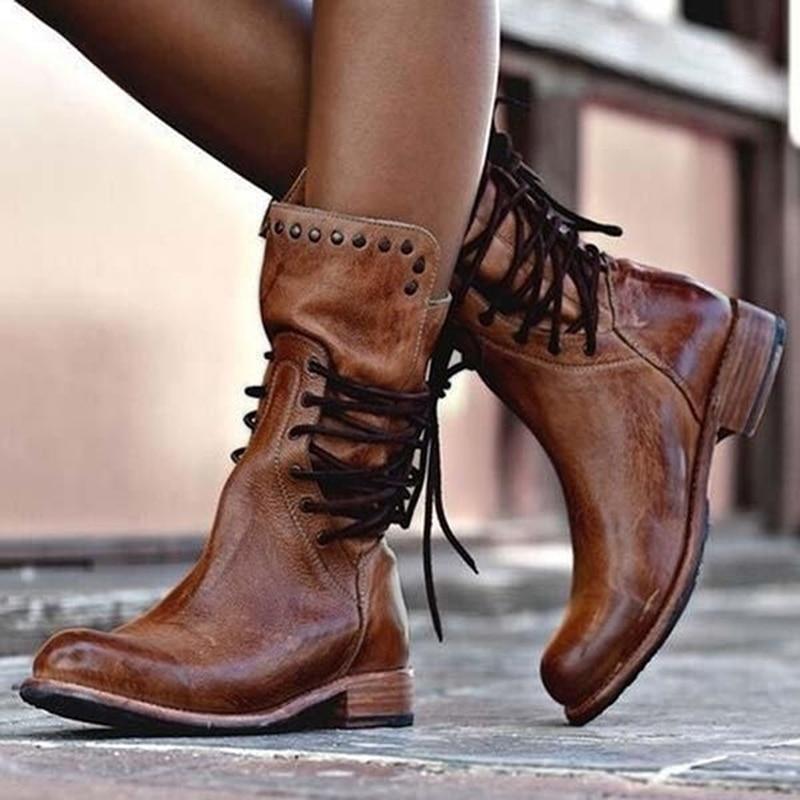 Women's Brown Leather Lace-Up Boots