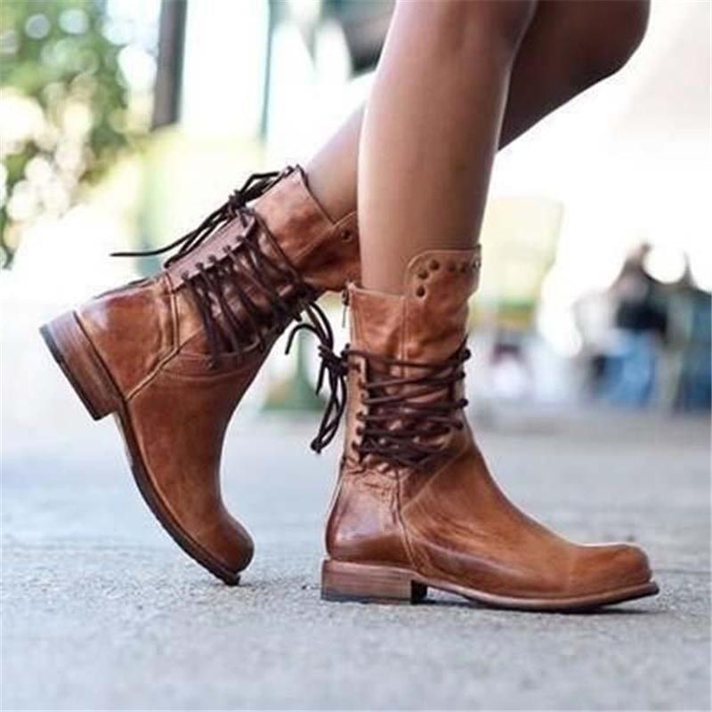Women's Brown Leather Lace-Up Boots