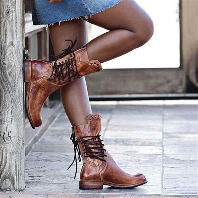 Women's Brown Leather Lace-Up Boots