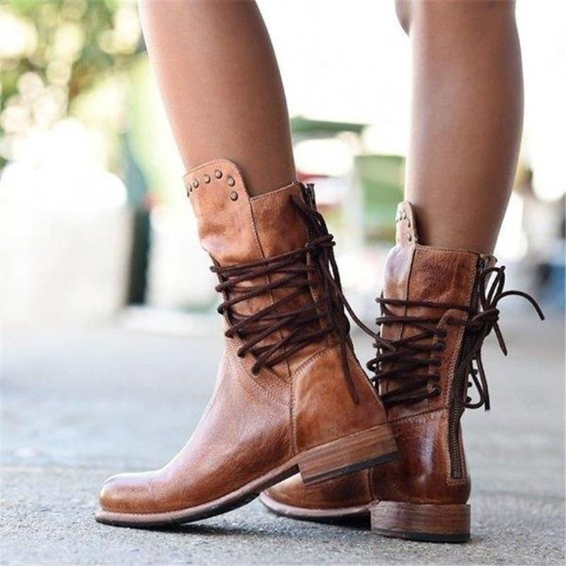 Women's Brown Leather Lace-Up Boots