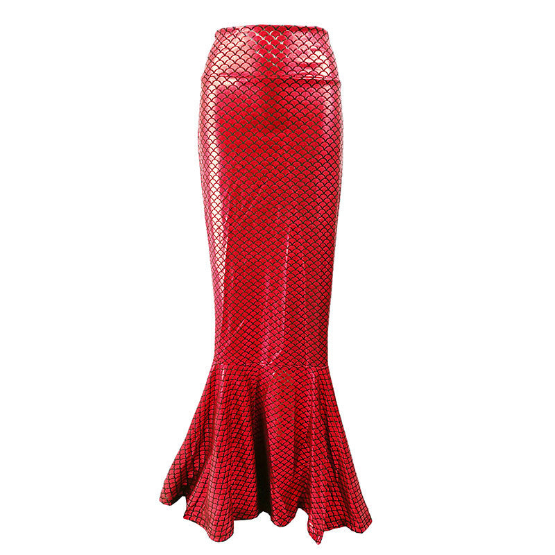 Mermaid Skirt with Shiny Scale Pattern and Flared Hem