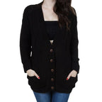 Women's Chunky Knit Cardigan with Button Details and Patch Pockets