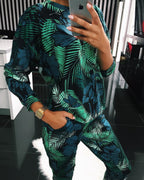 Women's Casual Suit with Floral Print and Pockets