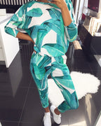 Women's Casual Suit with Floral Print and Pockets