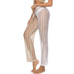 Women's Crochet Beach Pants with Transparent Pattern and Fringe