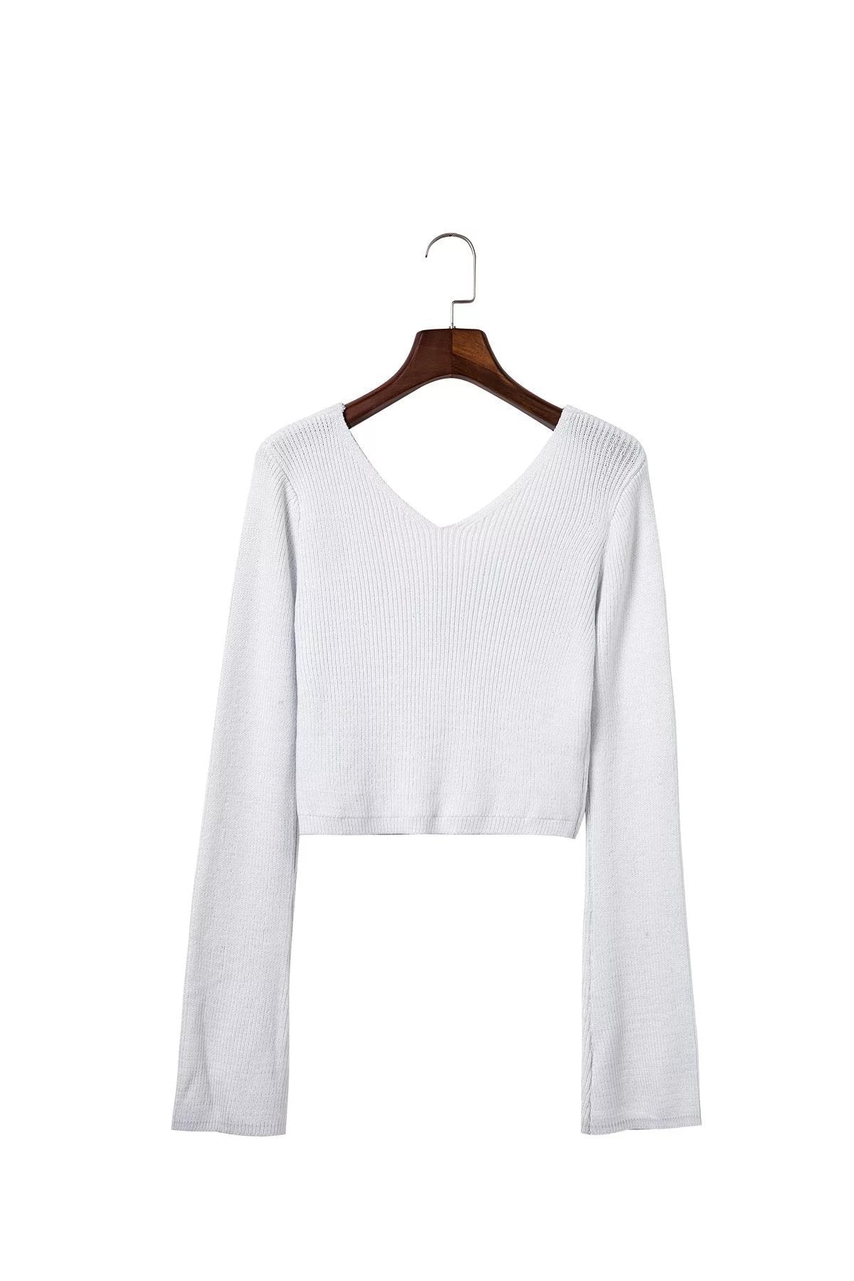 Women's Elegant Cropped Pullover with Deep Neckline and Figure-Hugging Skirt