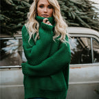 Women's Chunky Knit Sweater with High Collar and Casual Fit