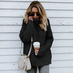 Women's Chunky Knit Sweater with High Collar and Casual Fit