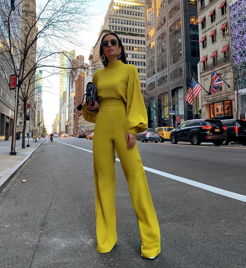 Elegant Jumpsuit with Wide Sleeves and High Collar