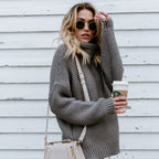 Women's Chunky Knit Sweater with High Collar and Casual Fit