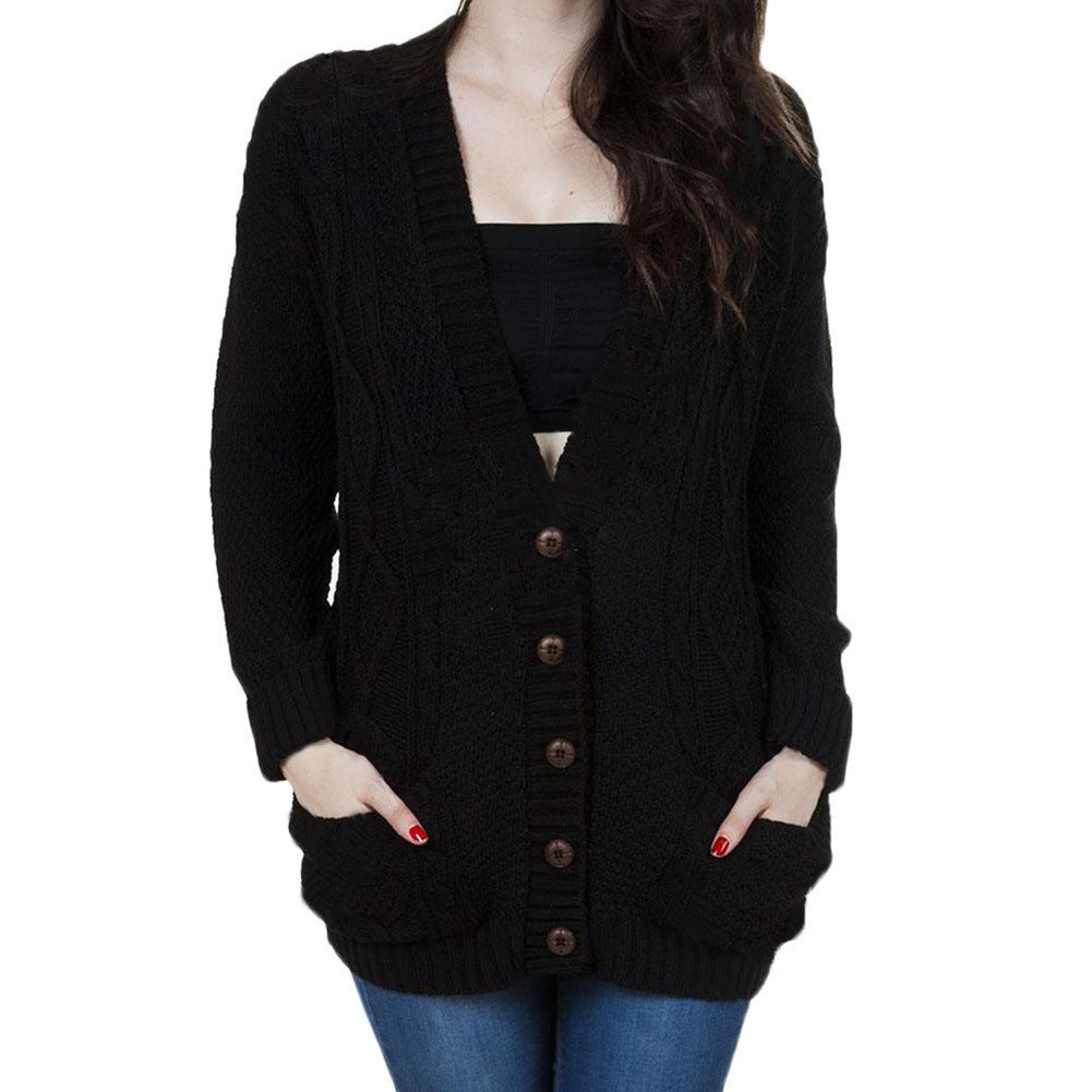 Women's Large Knit Cardigan with Deep Pockets and Modern Cable Design