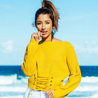 Women's Cropped Knit Sweater with Trendy Lacing