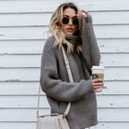 Women's Chunky Knit Sweater with High Collar and Casual Fit