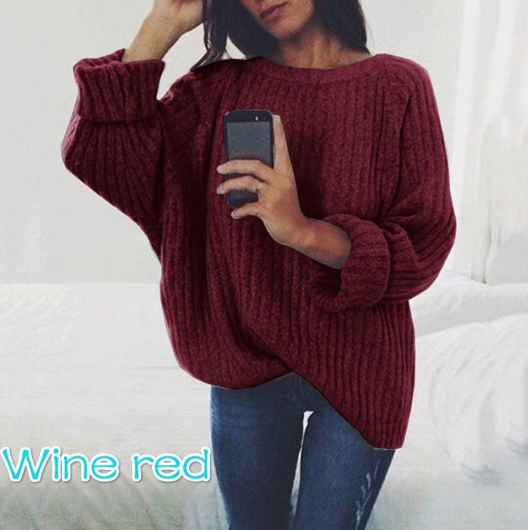 Women's Chunky Knit Sweater with Loose Fit and Trendy Ribbed Pattern