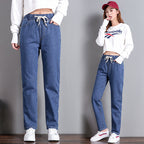 Women's Comfortable Jeans with Elastic Waist and Side Pockets