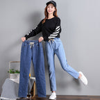 Women's Comfortable Jeans with Elastic Waist and Side Pockets