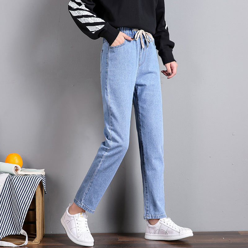 Women's Comfortable Jeans with Elastic Waist and Side Pockets