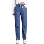 Women's Comfortable Jeans with Elastic Waist and Side Pockets