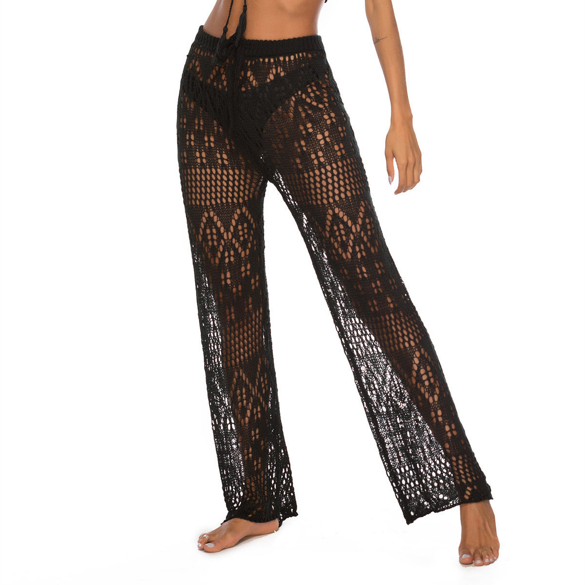 Women's Wide-Leg Crochet Beach Pants with Openwork Design