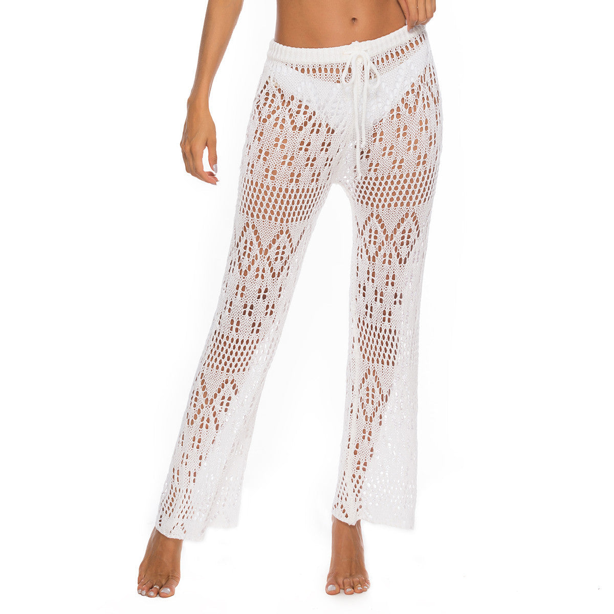 Women's Wide-Leg Crochet Beach Pants with Openwork Design
