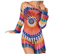 Women's Crochet Beach Cover-Up with Asymmetric Hem and Colorful Pattern