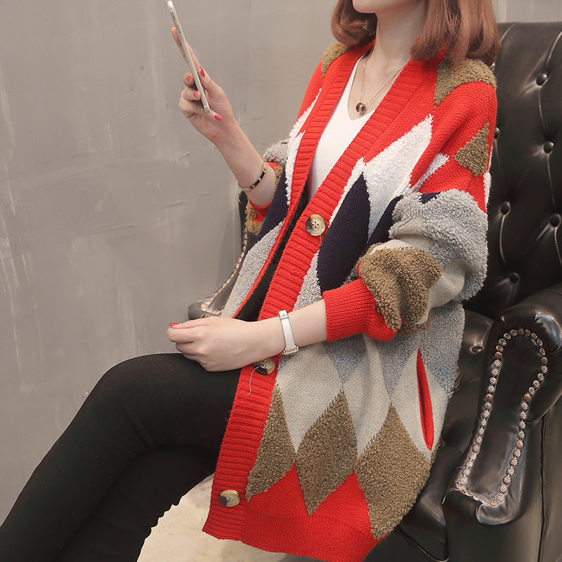 Women's Patterned Knit Cardigan with Button Details and Relaxed Fit