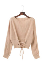 Women's Cropped Knit Sweater with Lace Detail