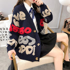 Women's Chunky Knit Cardigan with Colorful Graphic Patterns and Comfortable Button Details