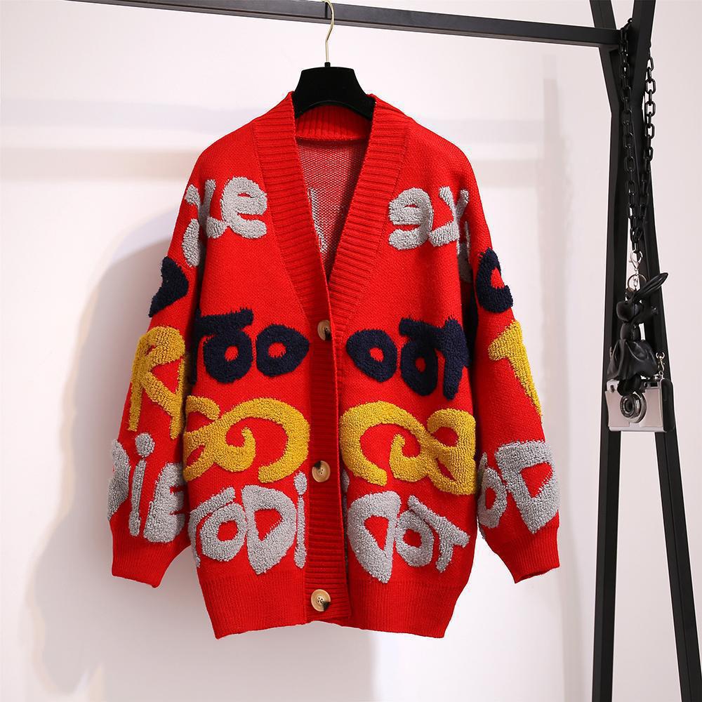 Women's Chunky Knit Cardigan with Colorful Graphic Patterns and Comfortable Button Details