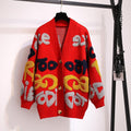 Women's Chunky Knit Cardigan with Colorful Graphic Patterns and Comfortable Button Details