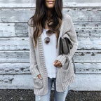 Women's Chunky Knit Cardigan with Patch Pockets and Casual Cut
