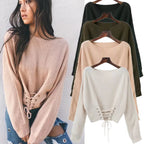 Women's Cropped Sweater with Lacing and Wide Cut