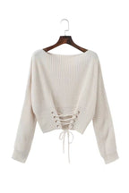 Women's Cropped Knit Sweater with Lace Detail