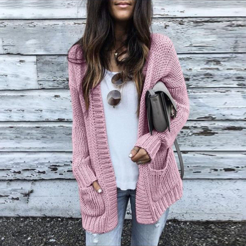 Women's Chunky Knit Cardigan with Practical Pockets and Casual Fit