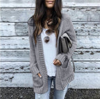 Women's Chunky Knit Cardigan with Patch Pockets and Casual Cut