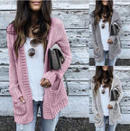 Women's Chunky Knit Cardigan with Patch Pockets and Casual Cut
