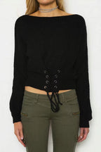 Women's Cropped Sweater with Lacing and Wide Cut
