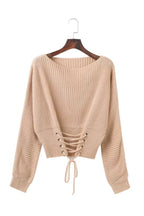 Women's Cropped Sweater with Lacing and Wide Cut
