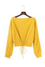 Women's Cropped Knit Sweater with Lace Detail