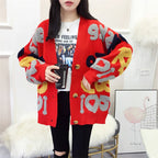 Women's Chunky Knit Cardigan with Colorful Graphic Patterns and Comfortable Button Details