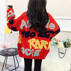 Women's Chunky Knit Cardigan with Colorful Graphic Patterns and Comfortable Button Details