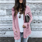 Women's Chunky Knit Cardigan with Patch Pockets and Casual Cut