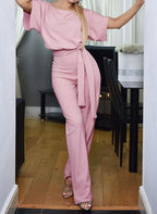Women's Casual Two-Piece Set with Elegant Waist Belt