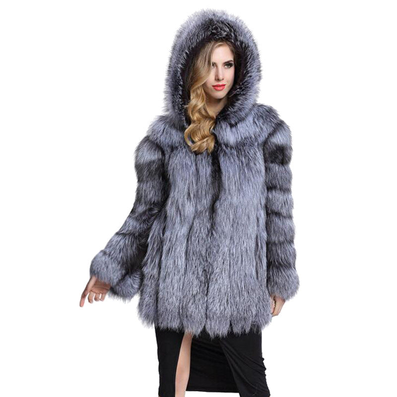 Women's Fluffy Faux Fur Wrap with Hood