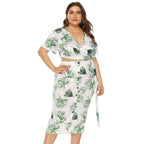 Women's Elegant Summer Outfit with Floral Print and Wrap Detail