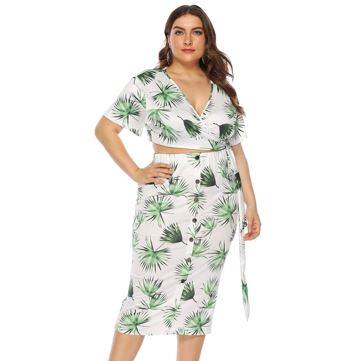 Women's Elegant Summer Outfit with Floral Print and Wrap Detail