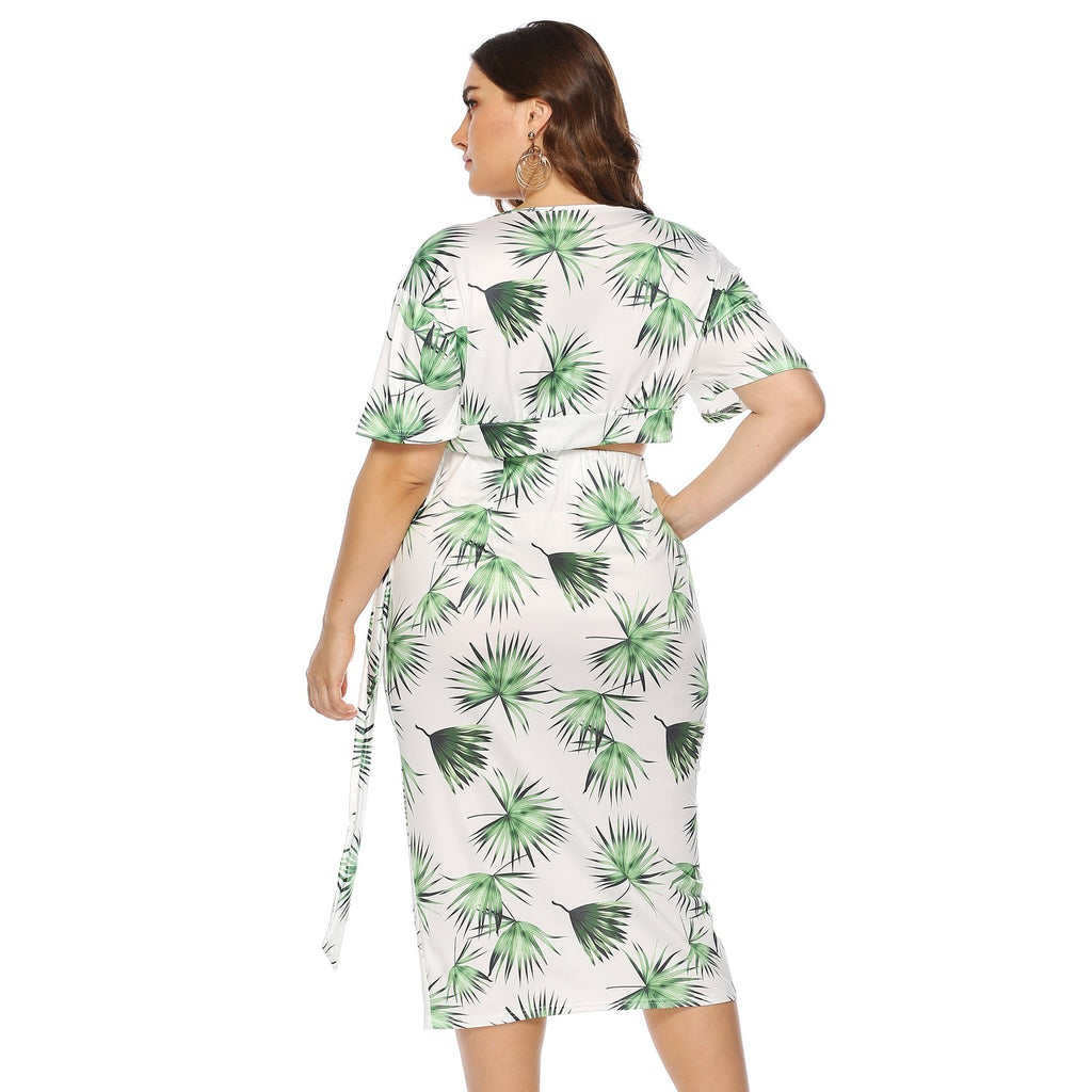 Women's Elegant Summer Outfit with Floral Print and Wrap Detail