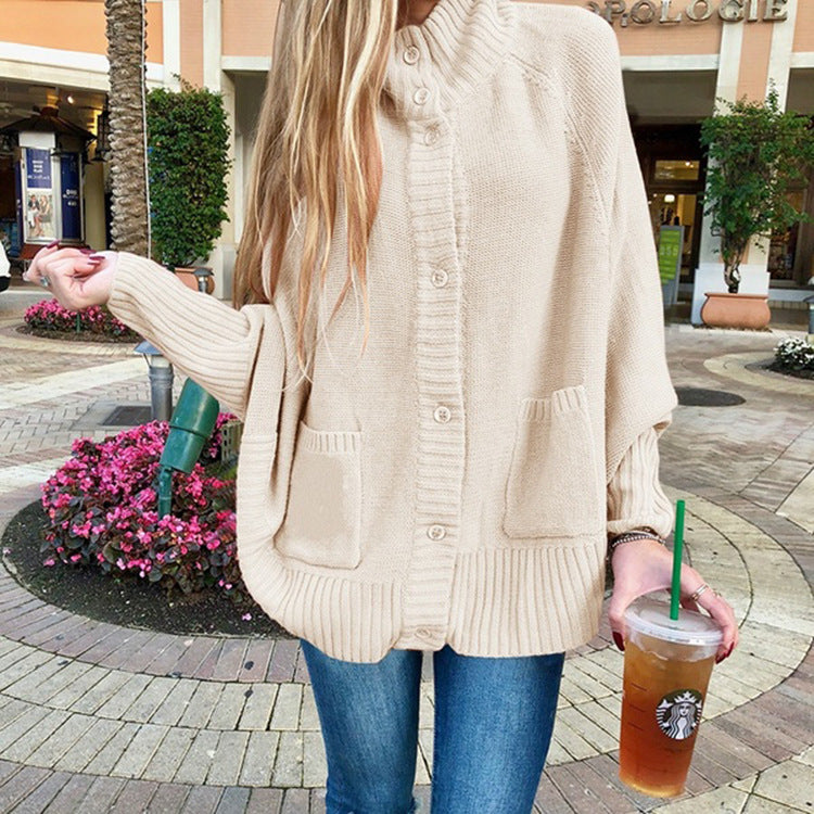 Women's Chunky Knit Cardigan with Pockets and Fashionable Collar