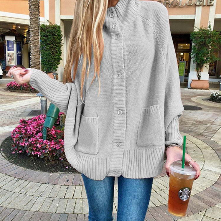 Women's Chunky Knit Cardigan with Pockets and Fashionable Collar