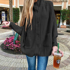 Women's Chunky Knit Cardigan with Pockets and Fashionable Collar